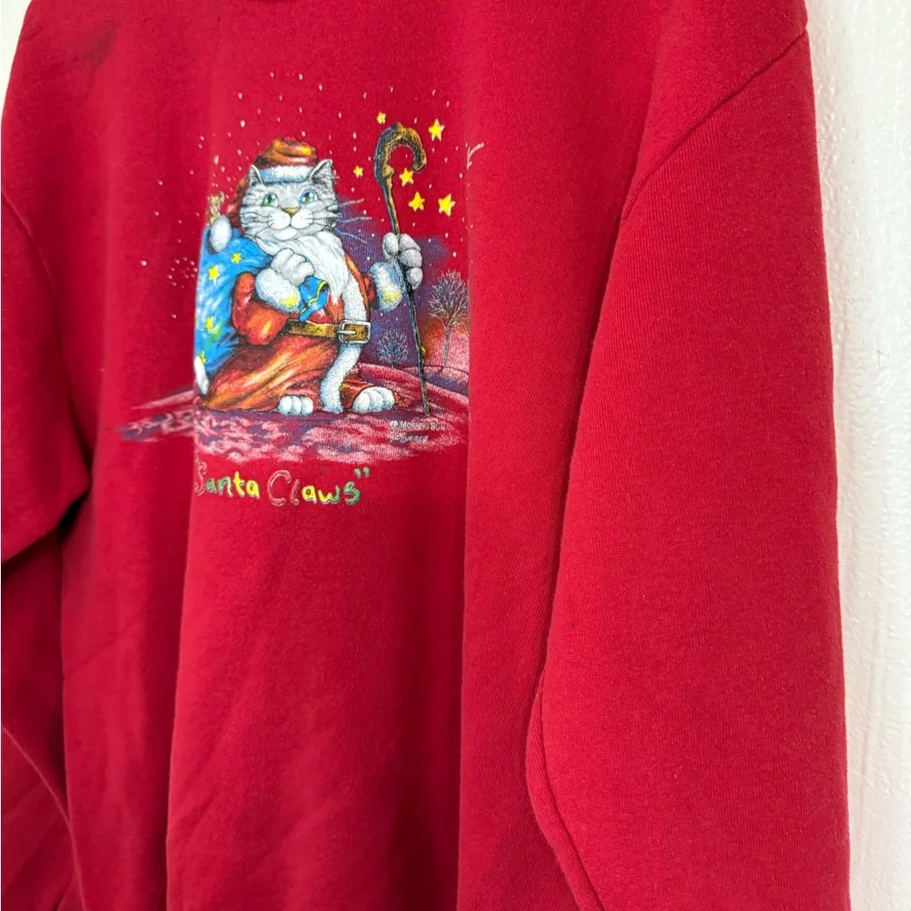 Vintage Morning Sun Santa Claws Cat Graphic Print Sweater Red Size Medium - Picture 6 of 9